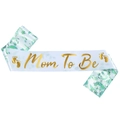 Fascia Mom To Be in raso bianco con scritte dorate, impronte di bimbo ed eucalipto - JD144 Eucalyptus Verde (Mom To Be)
