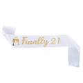 Weiße Satin Schärpe Finally 21 zum Geburtstag mit goldener Aufschrift und Motiven - Weiß