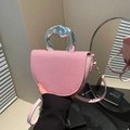 Bolso montura rosa de patchwork con asa esculpida en plata y correa de cuero - Rosa
