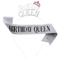 Silbernes Birthday Queen Diadem und Schärpe Set mit Strass für Geburtstagsfeiern - Einheitsgröße / Silber