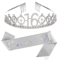 Ensemble diadème Sweet 16 argenté et écharpe pailletée avec couronne en strass - Ensemble Couronne et Écharpe Argenté Irisé