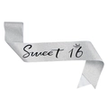 Fascia per compleanno Sweet 16 in glitter argento con corona nera elegante - Argento