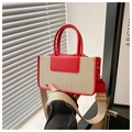 Retro beige canvas and red leather crossbody bag with wide webbed shoulder strap - Rose Red