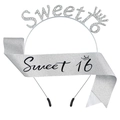 Ensemble diadème d'anniversaire Sweet 16 en strass et écharpe scintillante - Argenté