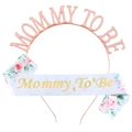 Coffret baby shower Mommy To Be avec serre-tête couronne en or rose et écharpe satinée - Kit Serre-tête Or Rose Et Écharpe Rose