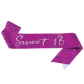 Fascia di compleanno Sweet 16 magenta glitterata con corona argentata - Viola