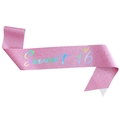 Fascia di compleanno Sweet 16 in glitter rosa con stampa a corona e scritte lucide - Rosa