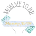 Serre-tête argenté Mommy To Be et écharpe en satin fleuri pour fête prénatale - Écharpe Verte Et Serre-tête Argenté