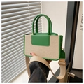 Green and beige patchwork crossbody bag with wide fabric strap for daily commute - Red