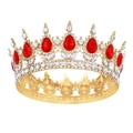Goldene Barock-Brautkrone mit roten tropfenförmigen Edelsteinen und weißen Kristallen - Gold Roter Zirkonia