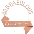 Set tiara con strass e fascia glitterata 40 & Fabulous oro rosa per 40esimo compleanno - Oro Rosa Iridescente 40° Compleanno (FG221+JD150)