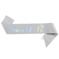Silver glitter Sweet 16 birthday sash with holographic text and crown icon - Silver AB