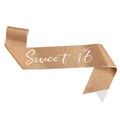 Rose gold glitter Sweet 16 sash for birthday parties with elegant crown design - Rose Gold Rainbow