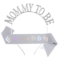 Silver Mommy To Be glitter sash and tiara set for baby shower party decorations - One Size / Silver Holographic Set