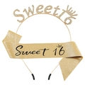 Ensemble d'anniversaire Sweet 16 avec diadème en strass et écharpe dorée - Or