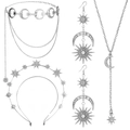 Baroque silver star and moon jewelry set including headband, earrings, and necklace - One Size / Silver
