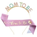 Golden MOM TO BE crystal headband and pink glitter sash set for baby shower parties - Colorful Headband And Pink Sash With Gold Letters