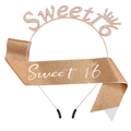 Ensemble diadème rose doré Sweet 16 et écharpe dorée scintillante pour anniversaire - Or Rose Arc-en-ciel