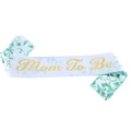 Elegante fascia Mom To Be in raso bianco con scritte dorate e motivi di foglie di eucalipto - JD145 Bordi Eucalyptus Verde (Mom To Be)