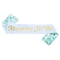 Fascia Mommy To Be in raso bianco con foglie verdi e scritte dorate per feste - JD146 Eucalyptus Verde (Mommy To Be)