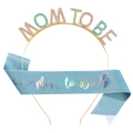 Mom to Be set met gouden strass haarband en lichtblauwe glitter sjerp voor feestjes - Kleurrijke Haarband En Meerblauw Sjerp