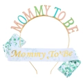 Serre-tête Mommy To Be doré et écharpe en satin blanc avec motifs d'eucalyptus - Écharpe Verte Et Serre-tête Coloré