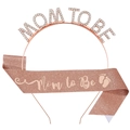 Rose gold Mom To Be sash and rhinestone headband set for baby shower party decoration - Rose Gold Set