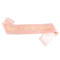 Rosafarbene Satinschärpe mit goldener Happy 50th Birthday Schrift für die Party - Einheitsgröße / 50 Jahre Alt Roségold