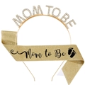 Gouden Mom to Be set met kristallen hoofdband en glitterende babyshower sjerp - Gouden set