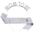 Silver MOM TO BE headband and sash set with rhinestones for baby shower party - Silver Holographic Set