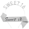 Set de diadème Sweet 16 en argent avec strass et écharpe pailletée pour anniversaire - Argenté