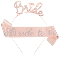 Rose gold Bride tiara with diamond ring icon and pink Bride To Be rhinestone sash set - Rhinestone Headband and Satin Sash / Rose Gold + Pink