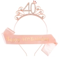 Corona oro rosa per 40° compleanno e fascia in raso rosa per festa di compleanno donna - Taglia unica / Set Oro Rosa 40 Anni