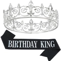 Set corona d'argento e fascia nera Birthday King per decorazione uomo - Stile Nero Argento