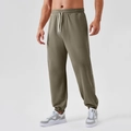 Pantaloni sportivi larghi verde oliva da uomo con coulisse e polsini elastici - S / Marrone Cachi