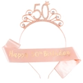 Set 50° compleanno con corona di strass oro rosa e fascia di raso rosa da donna - Taglia unica / Set Oro Rosa 50 Anni