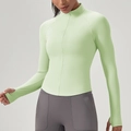Lichtgroene yoga top voor dames met halve rits en duimgaten voor fitness - S / Fruitgroen