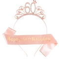 Set 60° compleanno oro rosa con corona di cristallo e fascia in raso rosa per festa - Taglia unica / Set Oro Rosa 60 Anni