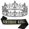 Set Birthday King con corona d'argento e fascia nera glitterata con scritte oro - Stile Oro Canna Di Fucile