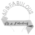 Set compleanno 40 & Fabulous con corona di strass e fascia glitterata argento per donna - Argento 40° Compleanno (FG221+JD150)
