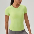 Damen Slim Fit Kurzarm-Sportshirt in Neongrün aus elastischem, schnelltrocknendem Stoff - S / Limonengrün