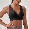 Schwarzer Damen Sport-BH mit tiefem V-Ausschnitt und Cross-Back Design für Yoga und Fitness - S / Schwarz