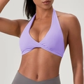 Sujetador deportivo lavanda con cuello halter y detalle de nudo cruzado delantero - S / Púrpura Suave