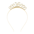 Tiara dorata scintillante per il 16° compleanno con strass ed elegante design a cuore - Stile Numero 16 (FG109) / Oro (FG109)