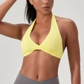 Sujetador deportivo halter amarillo brillante con diseño de nudo para fitness - S / Amarillo Pudín
