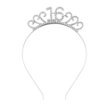 Corona per il 16° compleanno in argento con strass scintillanti e decori a cuore - Stile Numero 16 (FG109) / Argento (FG109)