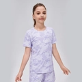Atmungsaktives Set für Kinder mit T-Shirt und Shorts in lila Tarnmuster zum Laufen - 120 / Lila