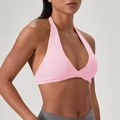 Soutien-gorge de yoga rose à licou avec bande croisée et pantalon de fitness gris - S / Hauts / Rose Brume