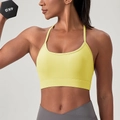 Leuchtend gelber Sport-BH mit schmalen Trägern und nahtlosem Stoff für Yoga-Fitness - S / Zitronengelb
