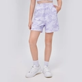 Kids breathable camo sports shorts in light purple with an elastic waistband - 120 / Purple